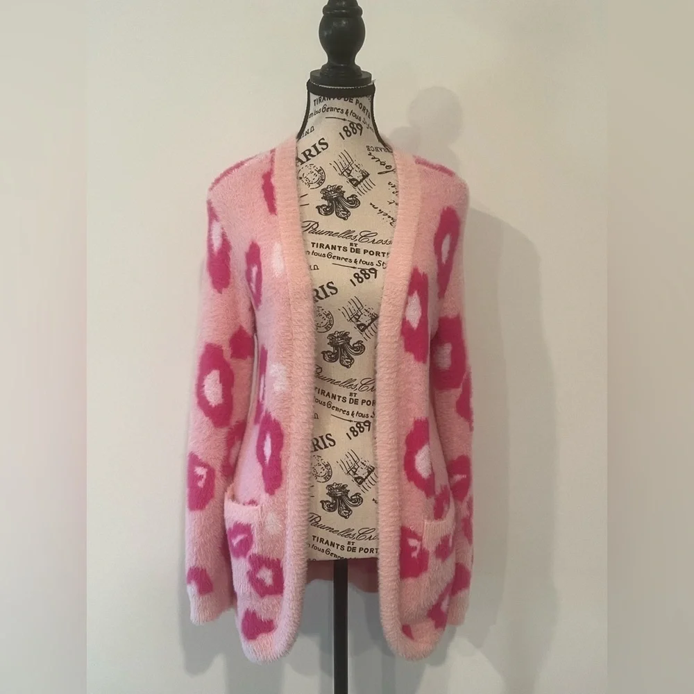 Crown & Ivy Kids Pink Leopard Cardigan, XL